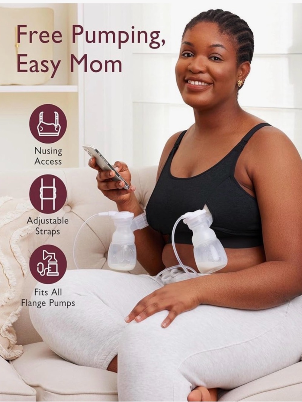 Momcozy | Black Hands-Free Pumping & Nursing Bra | Size Large